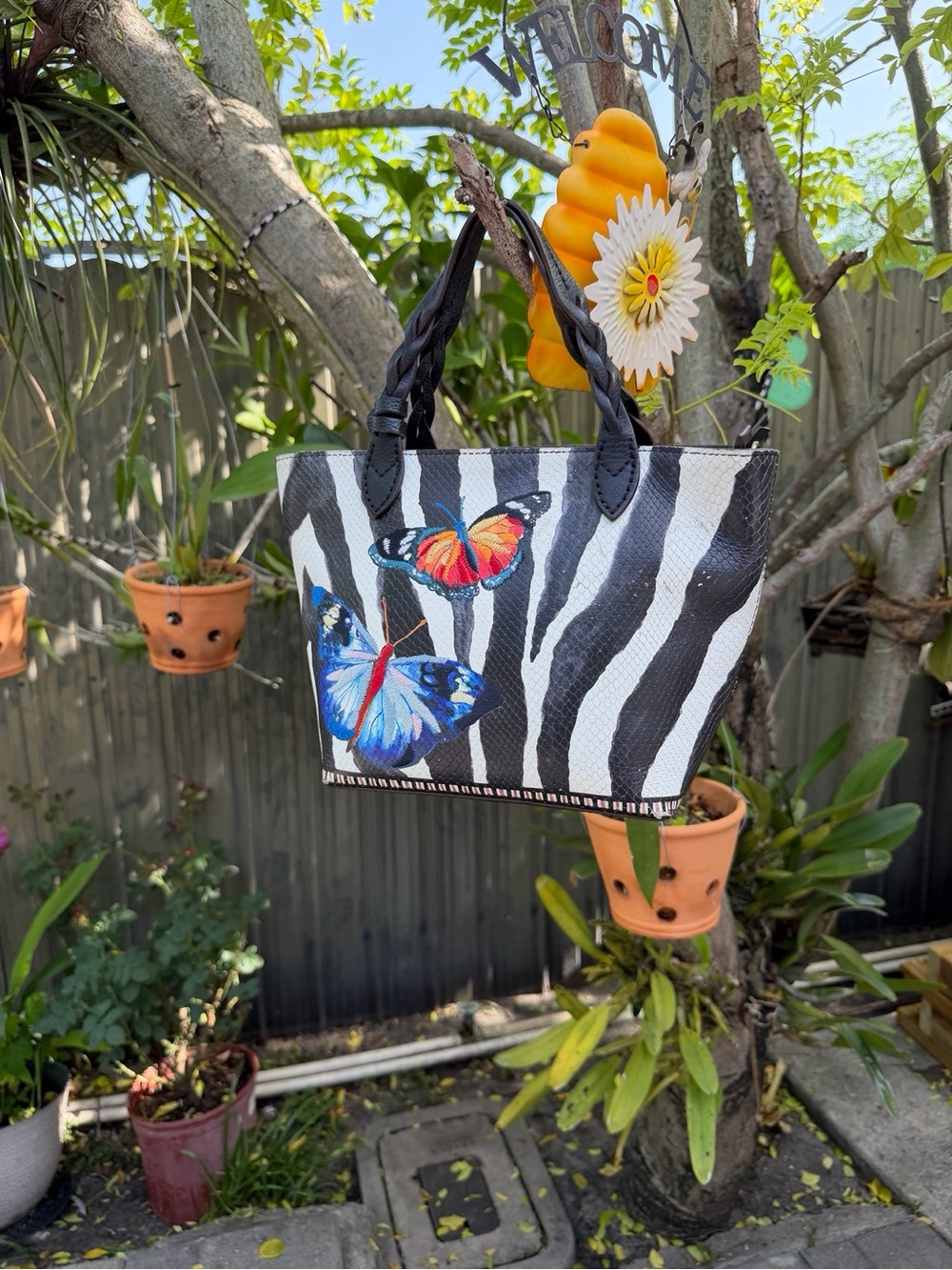 Brighton Africa Stories Zebra Butterfly Tote Bag Black White Embroidered Handbag - Picture 2 of 16